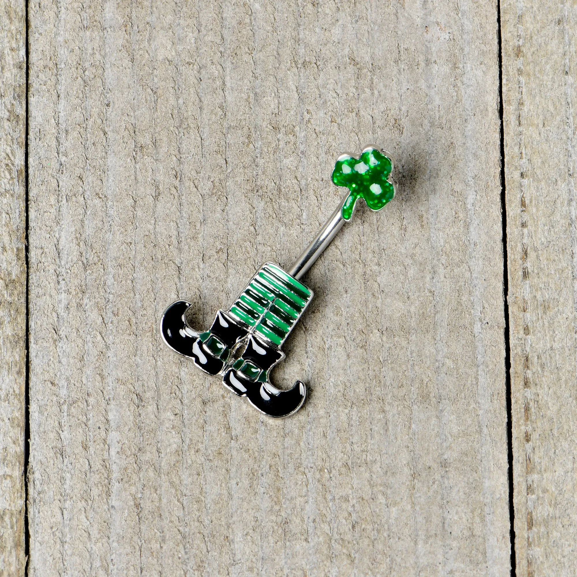 Leprechaun Legs Shamrock St Patricks Double Mount Belly Ring