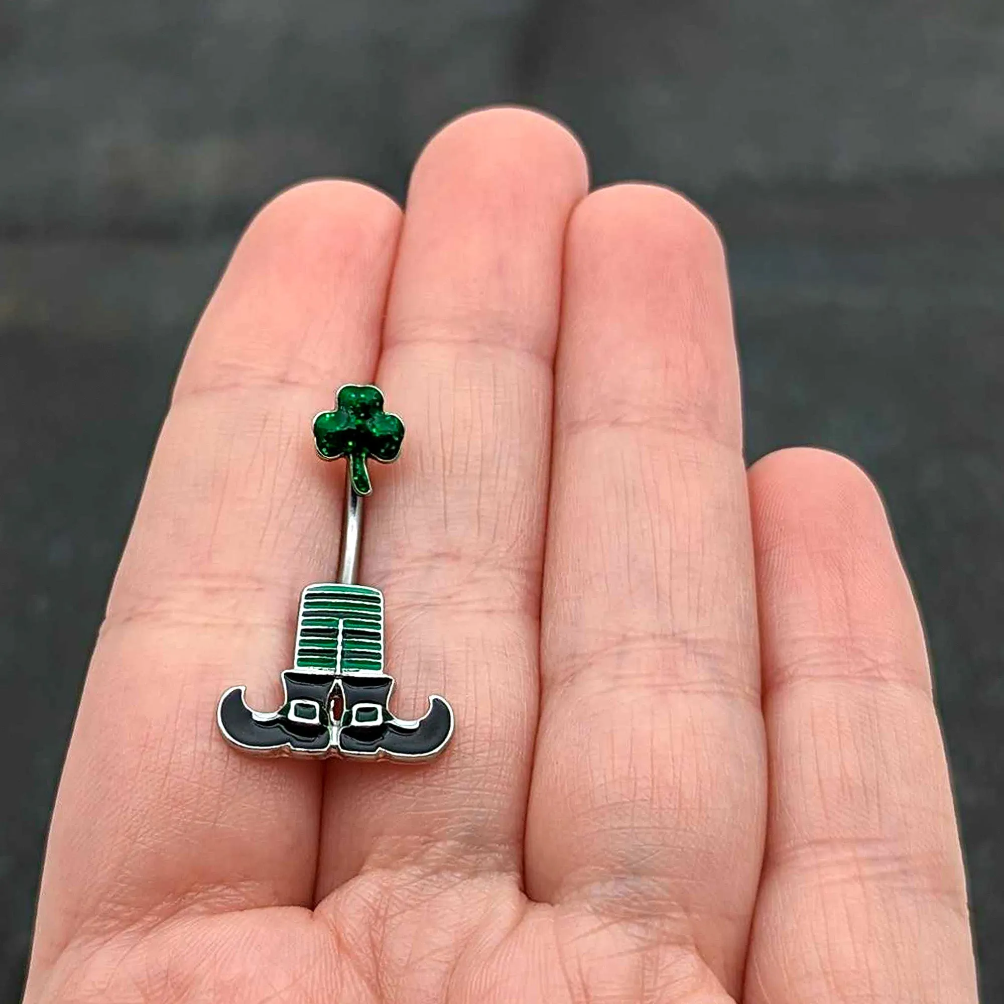 Leprechaun Legs Shamrock St Patricks Double Mount Belly Ring