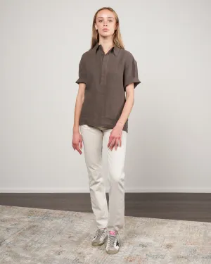 linen polo shirt - dark oak