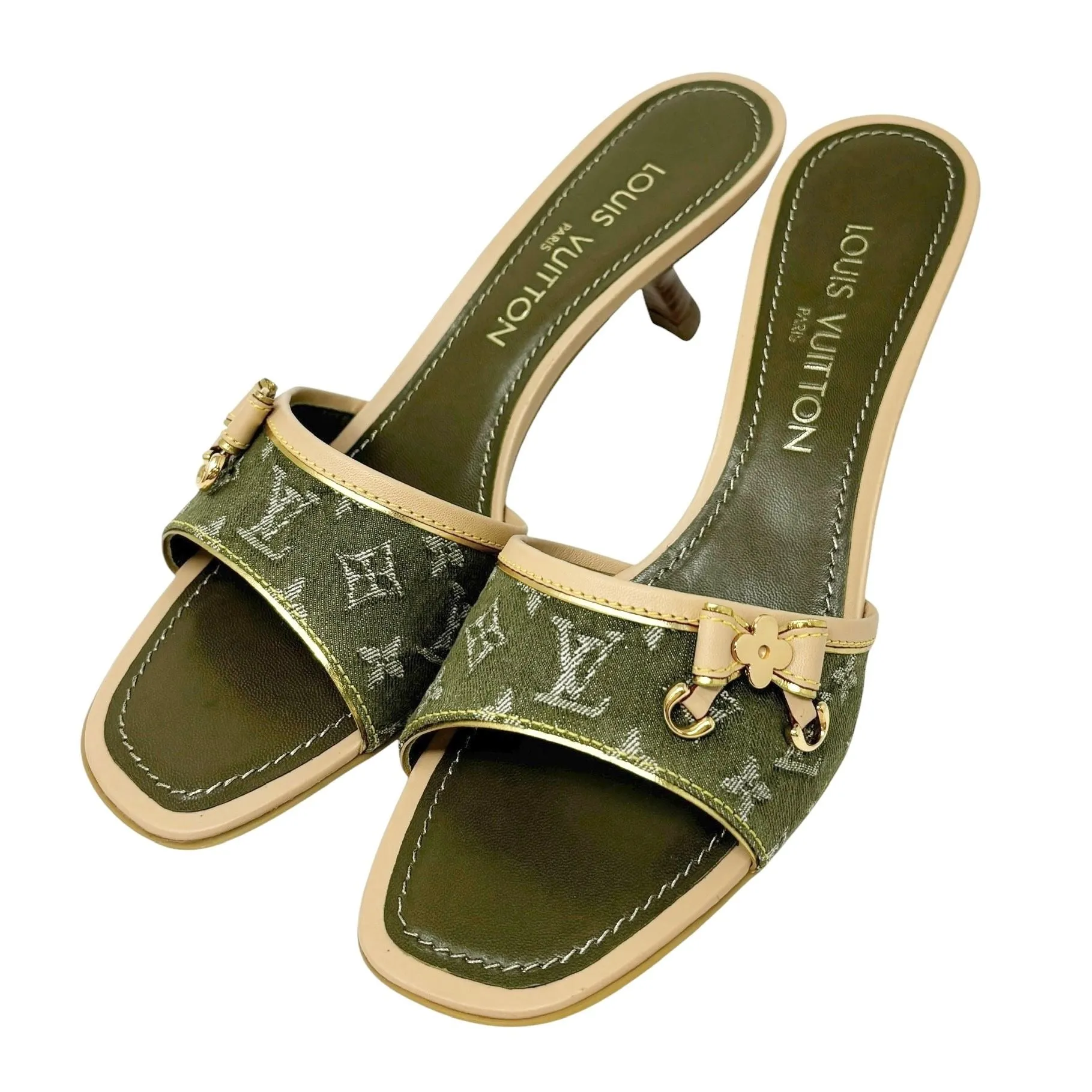 Louis Vuitton Olive Denim Kitten Heels
