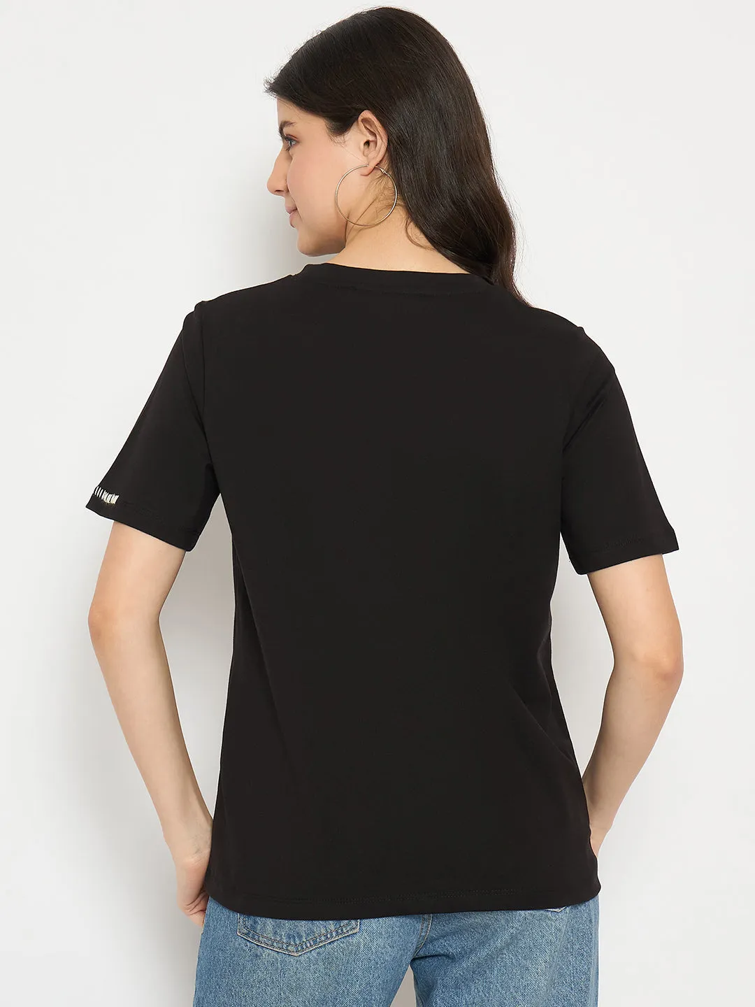 Madame Graphic Print Black Cotton T-shirt