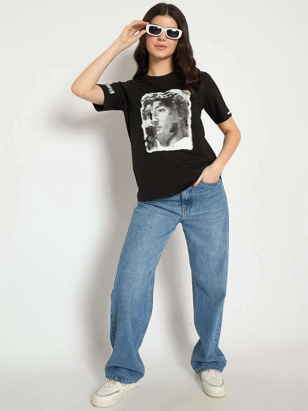 Madame Graphic Print Black Cotton T-shirt