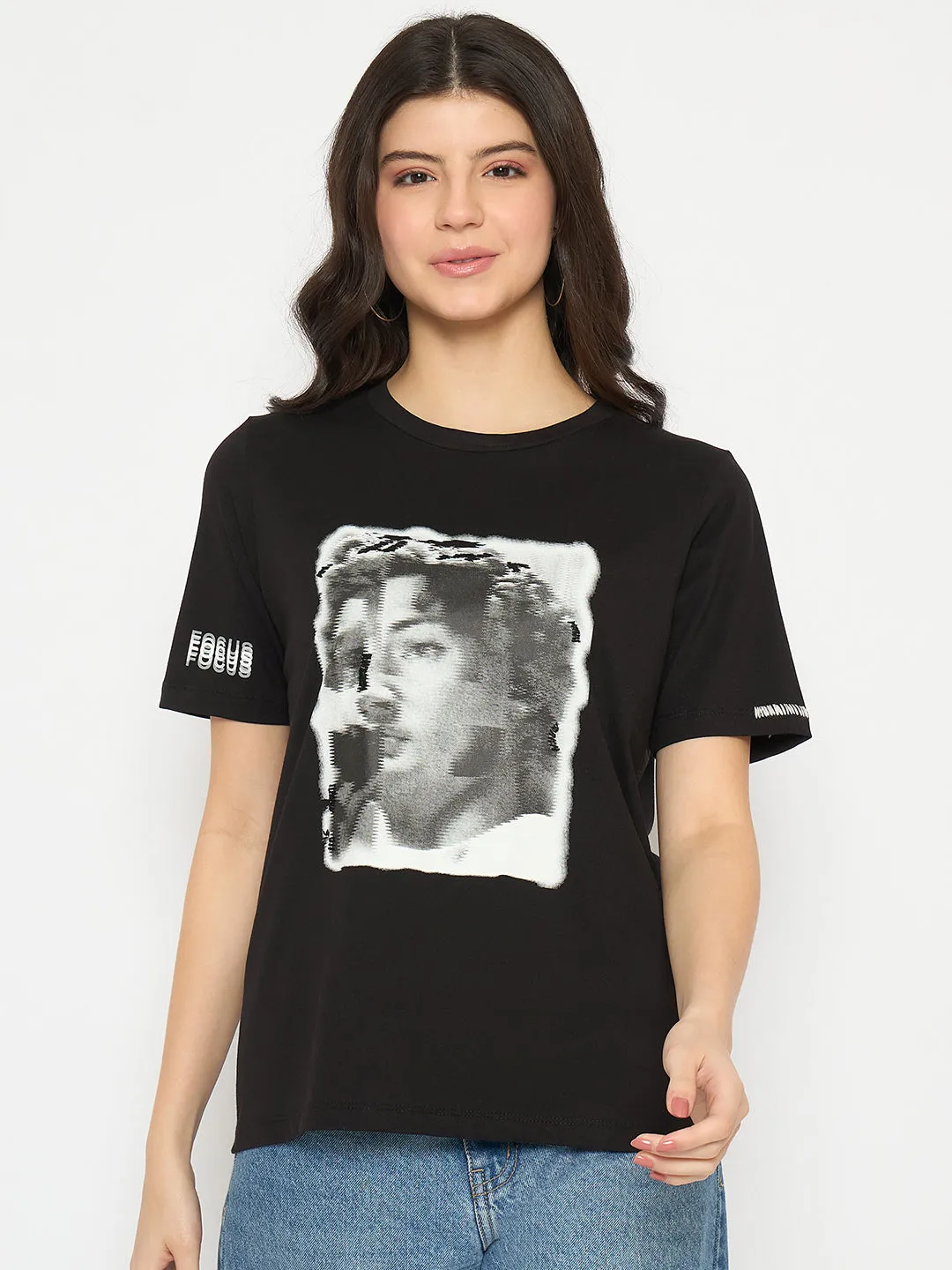 Madame Graphic Print Black Cotton T-shirt