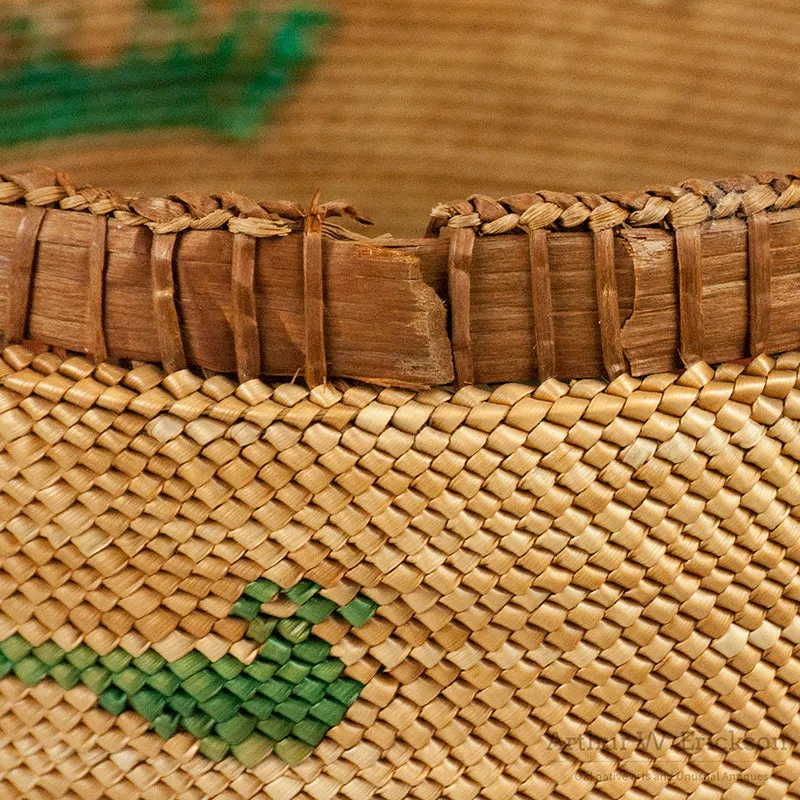 Makah Lidded Basket with woven "1918" and "Ellen"