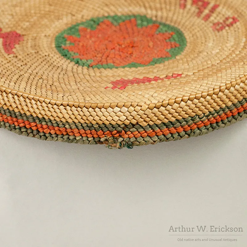 Makah Lidded Basket with woven "1918" and "Ellen"