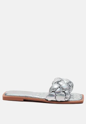 Marcue Patent Pu Quilted Slides In Woven Straps By Ruw