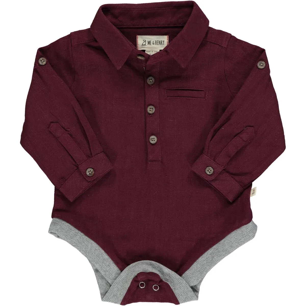 Me & Henry Jasper Woven Onesie - Burgundy