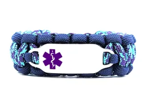 Medical Alert Bracelet – 550 Paracord Bracelet Featuring a Stainless Steel ID Tag with Purple Medical Symbol