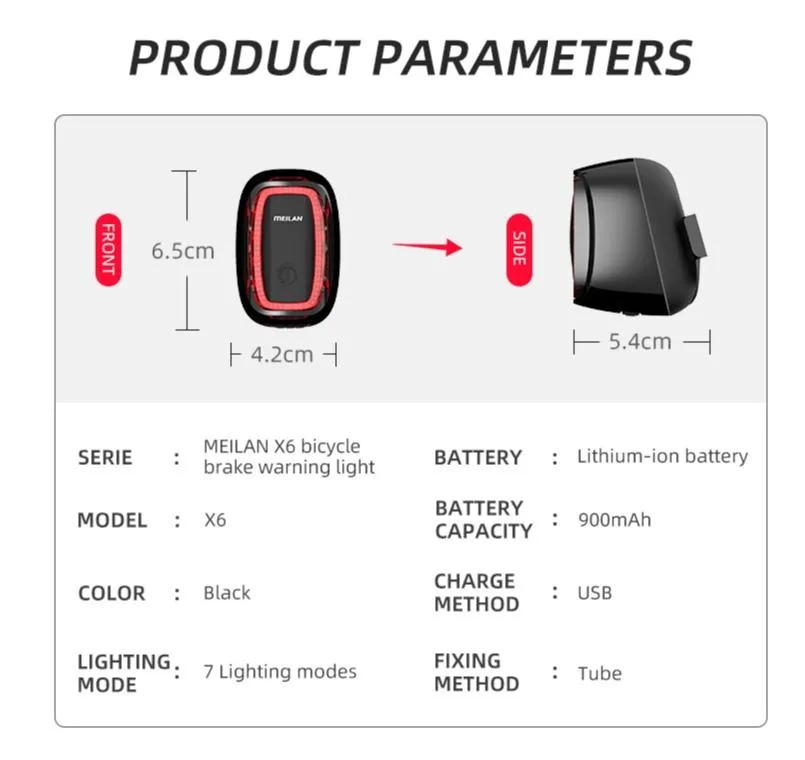 Meilan X6 Smart Bicycle Rear Tail Brake Light LED