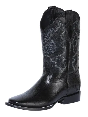 Men's Imitation Lizard Cowboy Boots 'El General' Black Color 41904