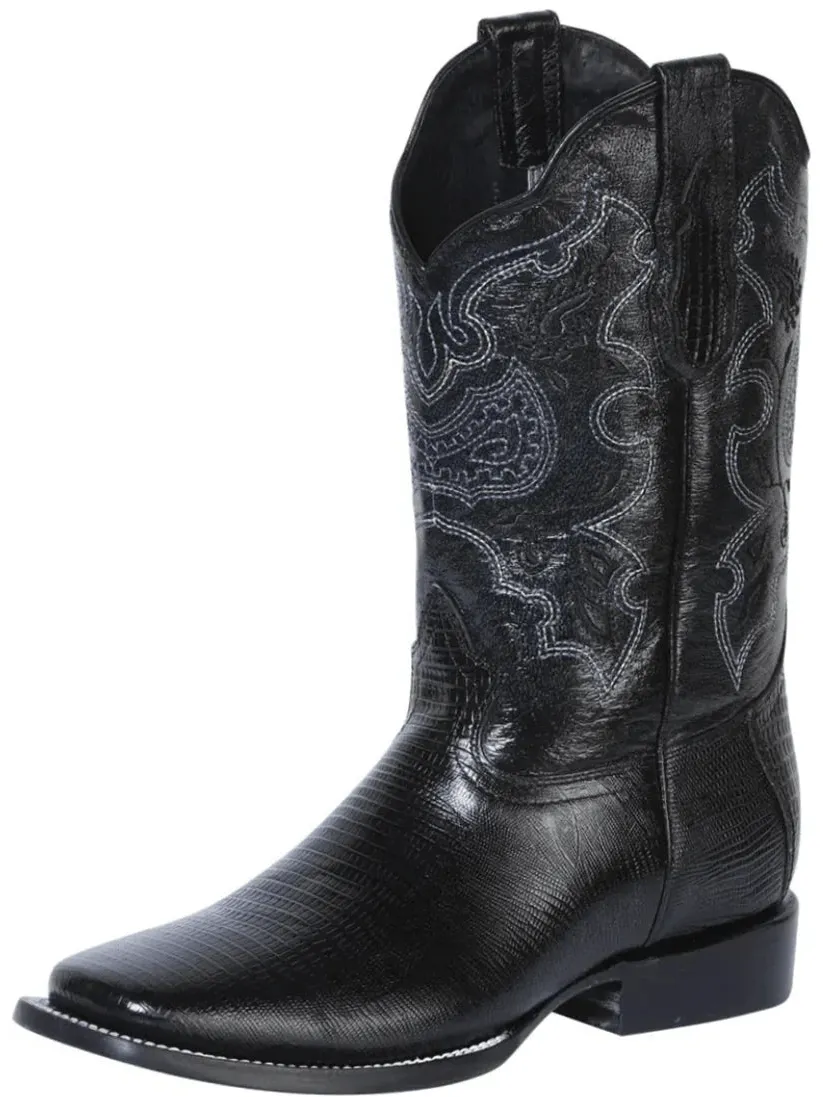 Men's Imitation Lizard Cowboy Boots 'El General' Black Color 41904