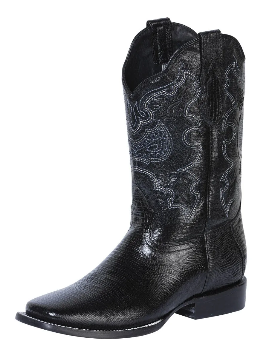 Men's Imitation Lizard Cowboy Boots 'El General' Black Color 41904