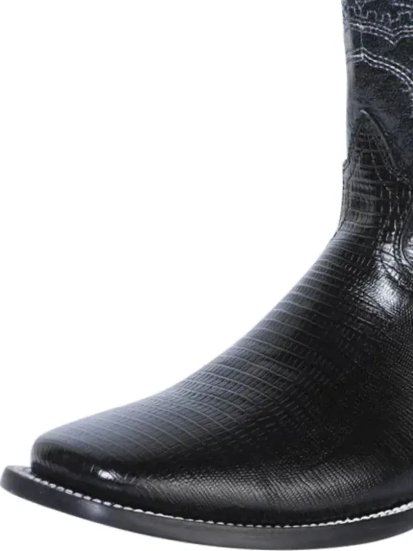 Men's Imitation Lizard Cowboy Boots 'El General' Black Color 41904
