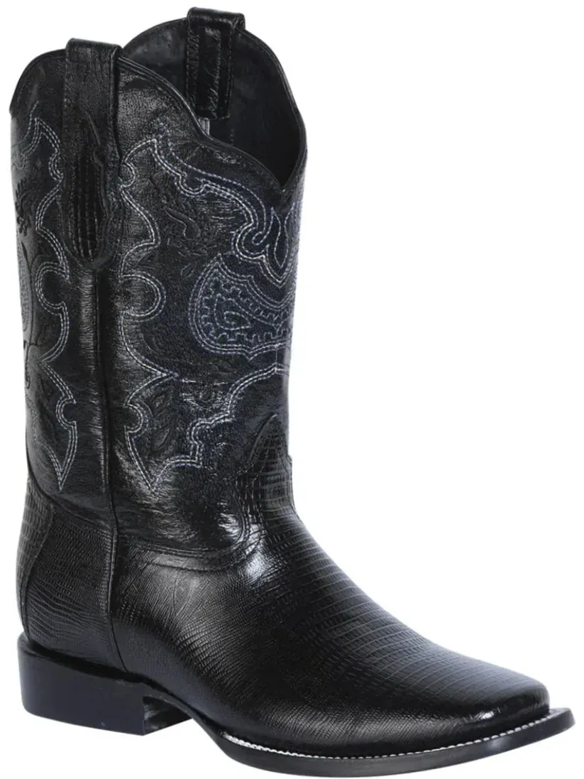 Men's Imitation Lizard Cowboy Boots 'El General' Black Color 41904