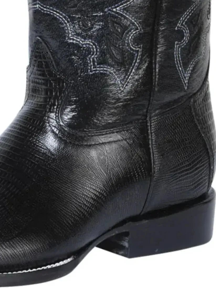 Men's Imitation Lizard Cowboy Boots 'El General' Black Color 41904
