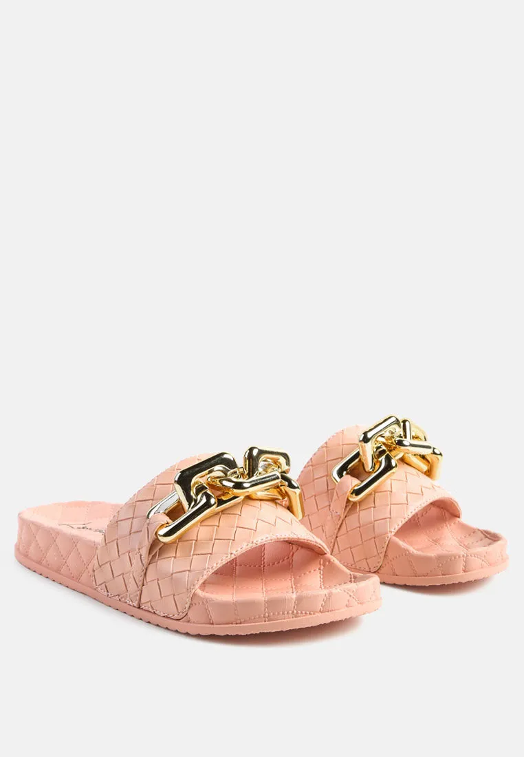 Miami Shot Bling Chain Strap Woven Slip On Flats By Ruw