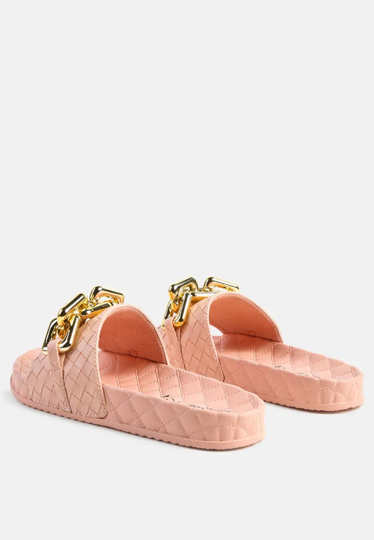 Miami Shot Bling Chain Strap Woven Slip On Flats By Ruw