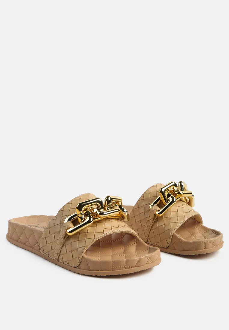 Miami Shot Bling Chain Strap Woven Slip On Flats By Ruw