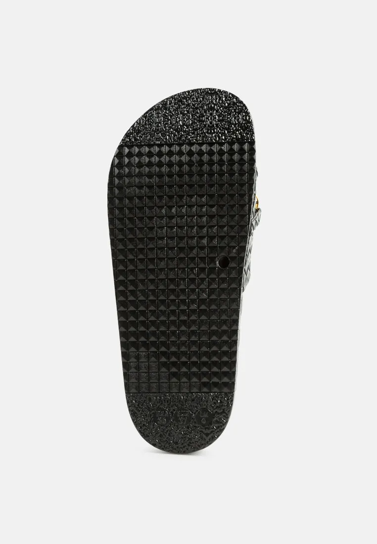 Miami Shot Bling Chain Strap Woven Slip On Flats By Ruw