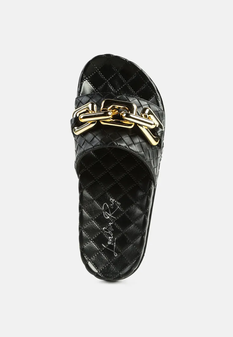 Miami Shot Bling Chain Strap Woven Slip On Flats By Ruw