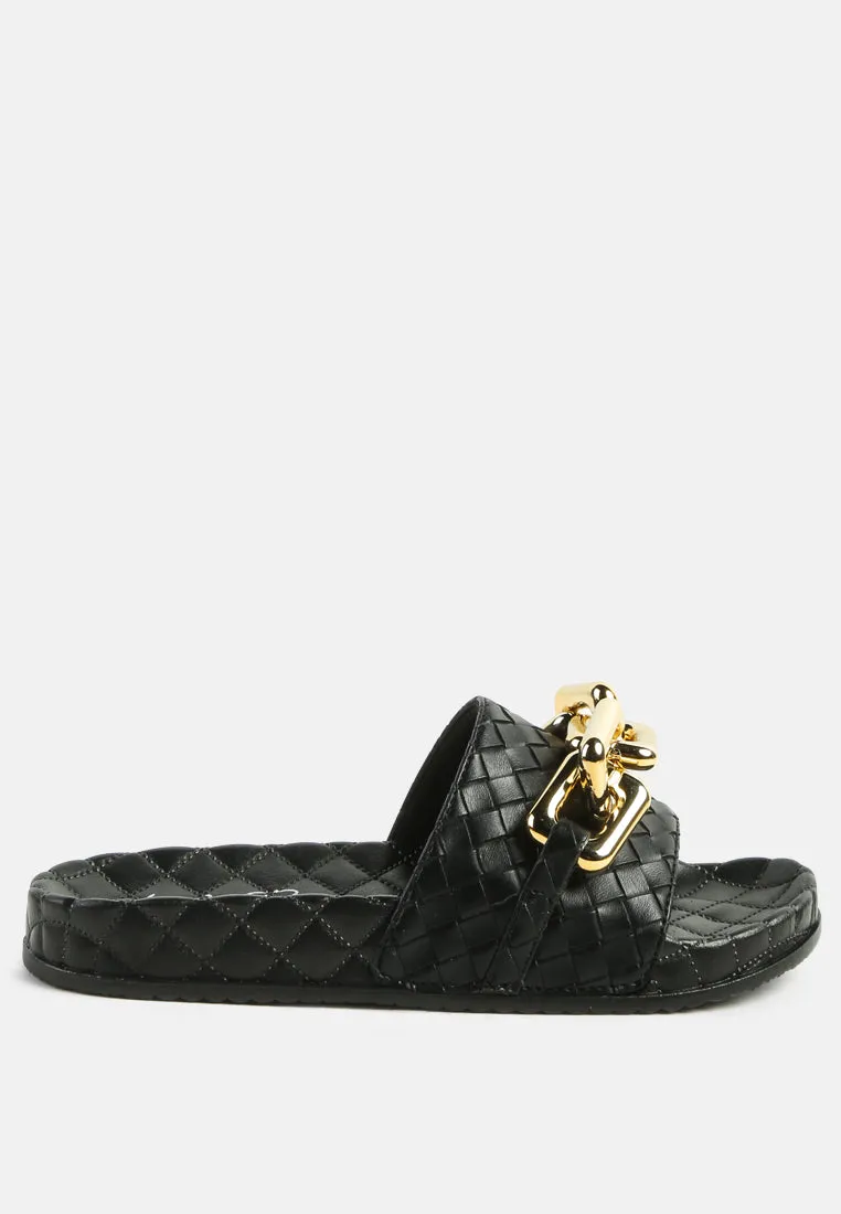Miami Shot Bling Chain Strap Woven Slip On Flats By Ruw