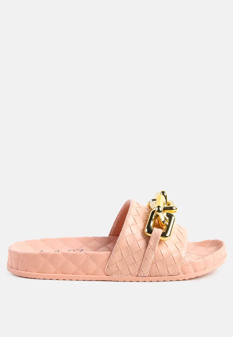 Miami Shot Bling Chain Strap Woven Slip On Flats By Ruw