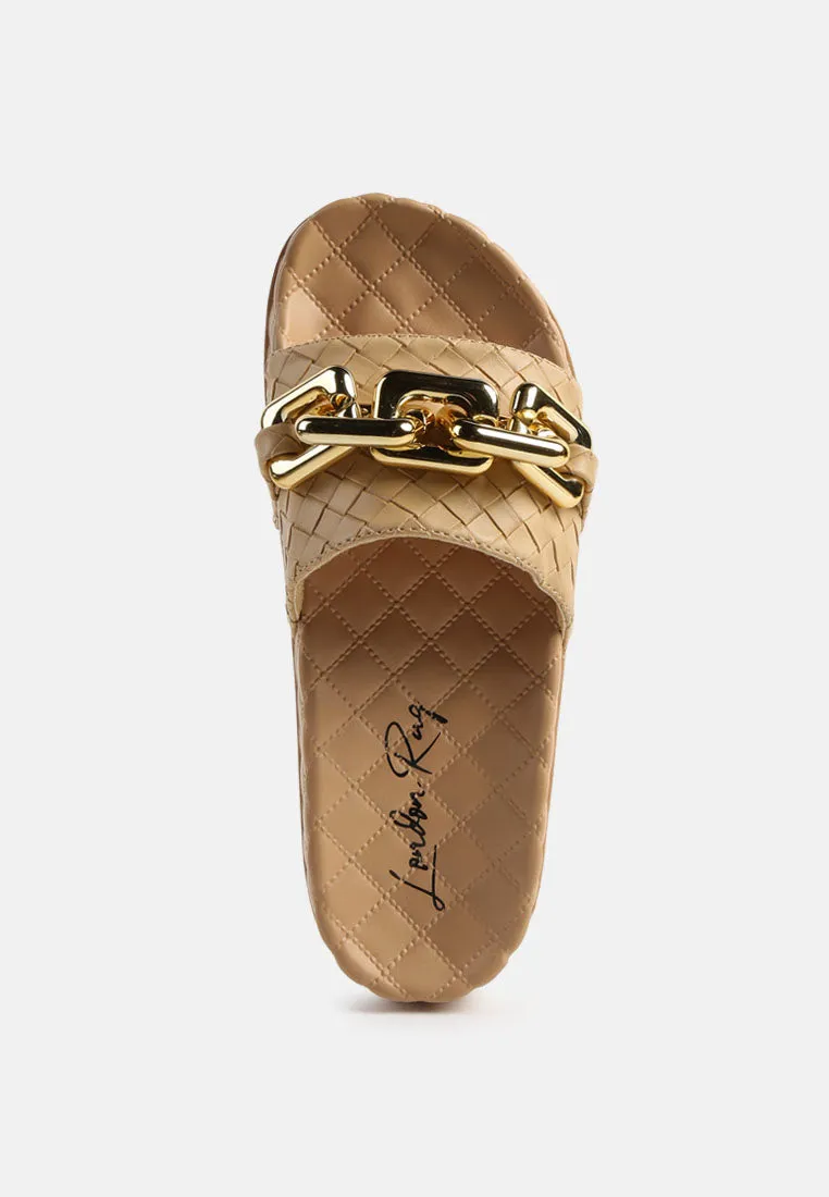 Miami Shot Bling Chain Strap Woven Slip On Flats By Ruw