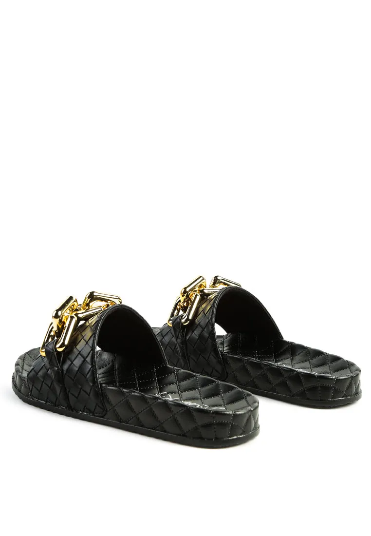 Miami Shot Bling Chain Strap Woven Slip On Flats By Ruw