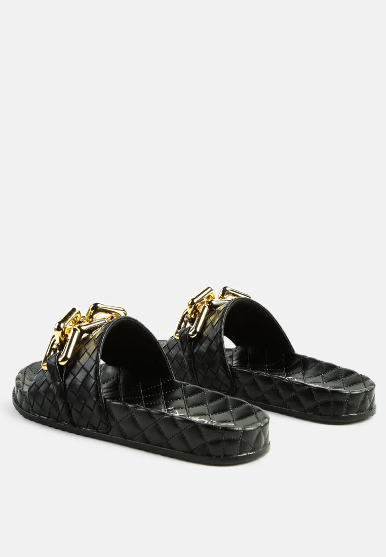 Miami Shot Bling Chain Strap Woven Slip On Flats By Ruw