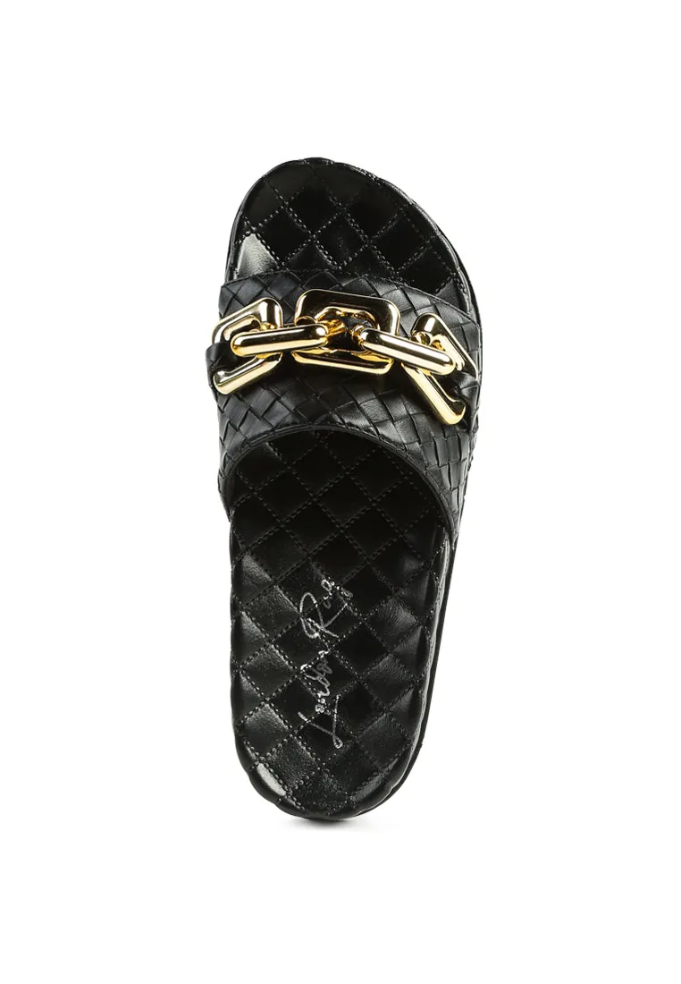 Miami Shot Bling Chain Strap Woven Slip On Flats By Ruw
