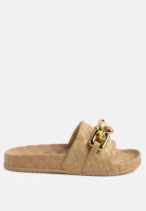 Miami Shot Bling Chain Strap Woven Slip On Flats By Ruw