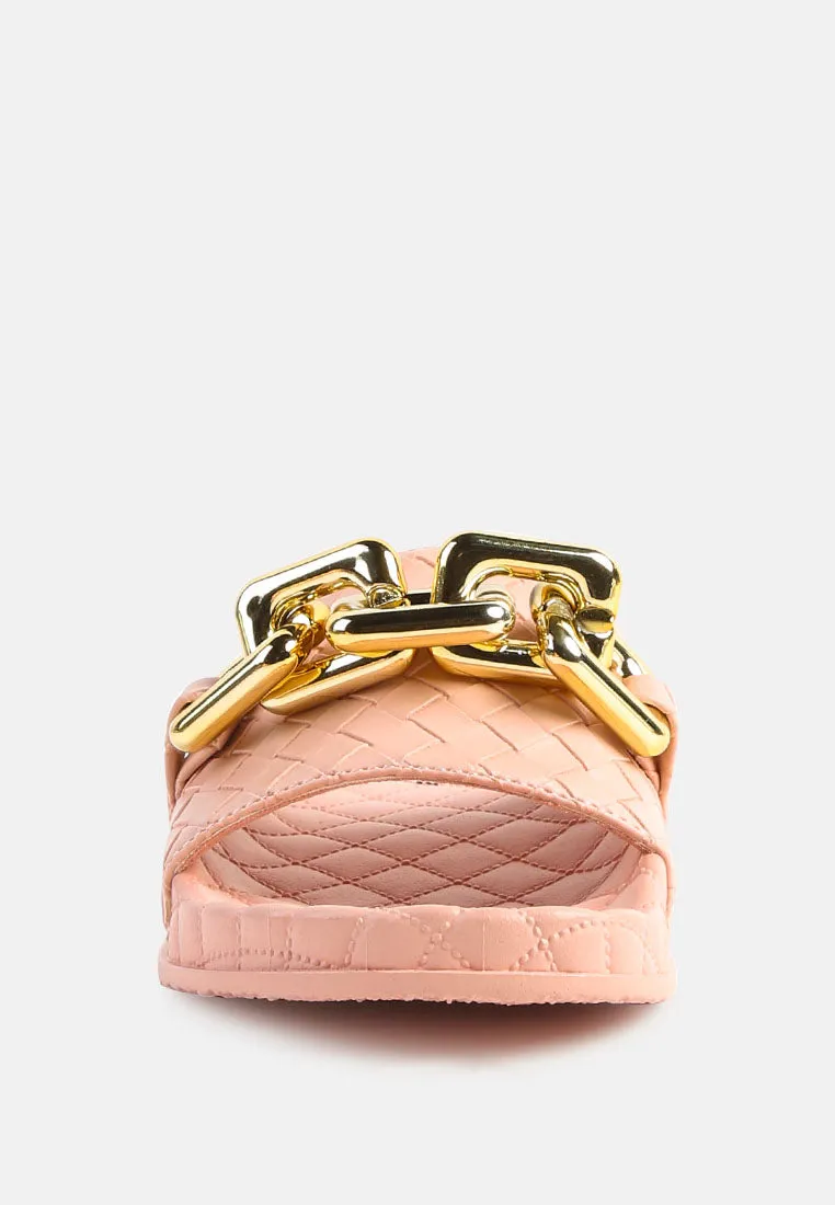 Miami Shot Bling Chain Strap Woven Slip On Flats By Ruw