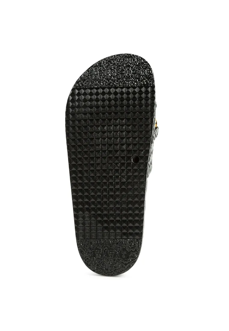 Miami Shot Bling Chain Strap Woven Slip On Flats By Ruw
