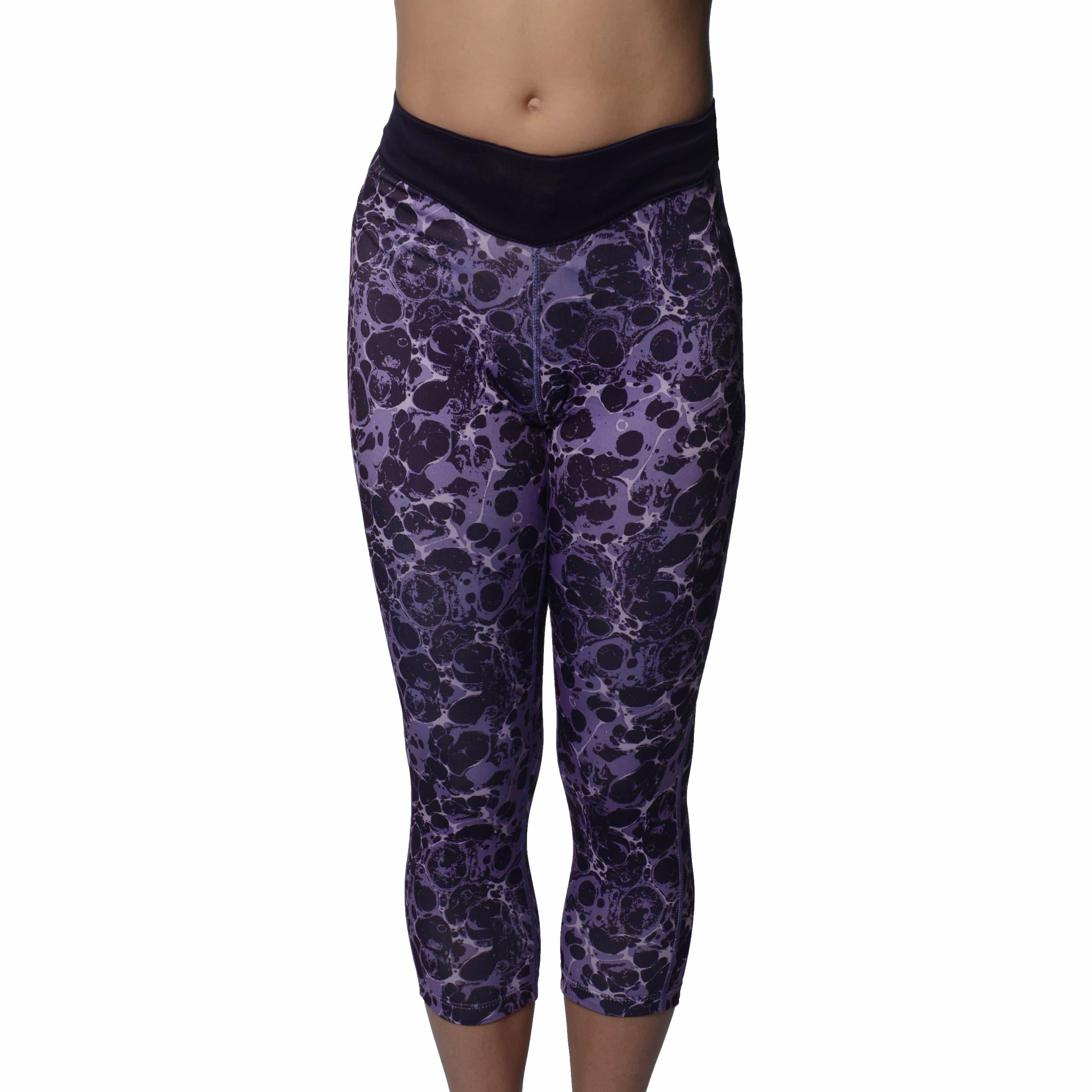 More Mile Printed Capri Womens 3/4 Running Tights - Purple