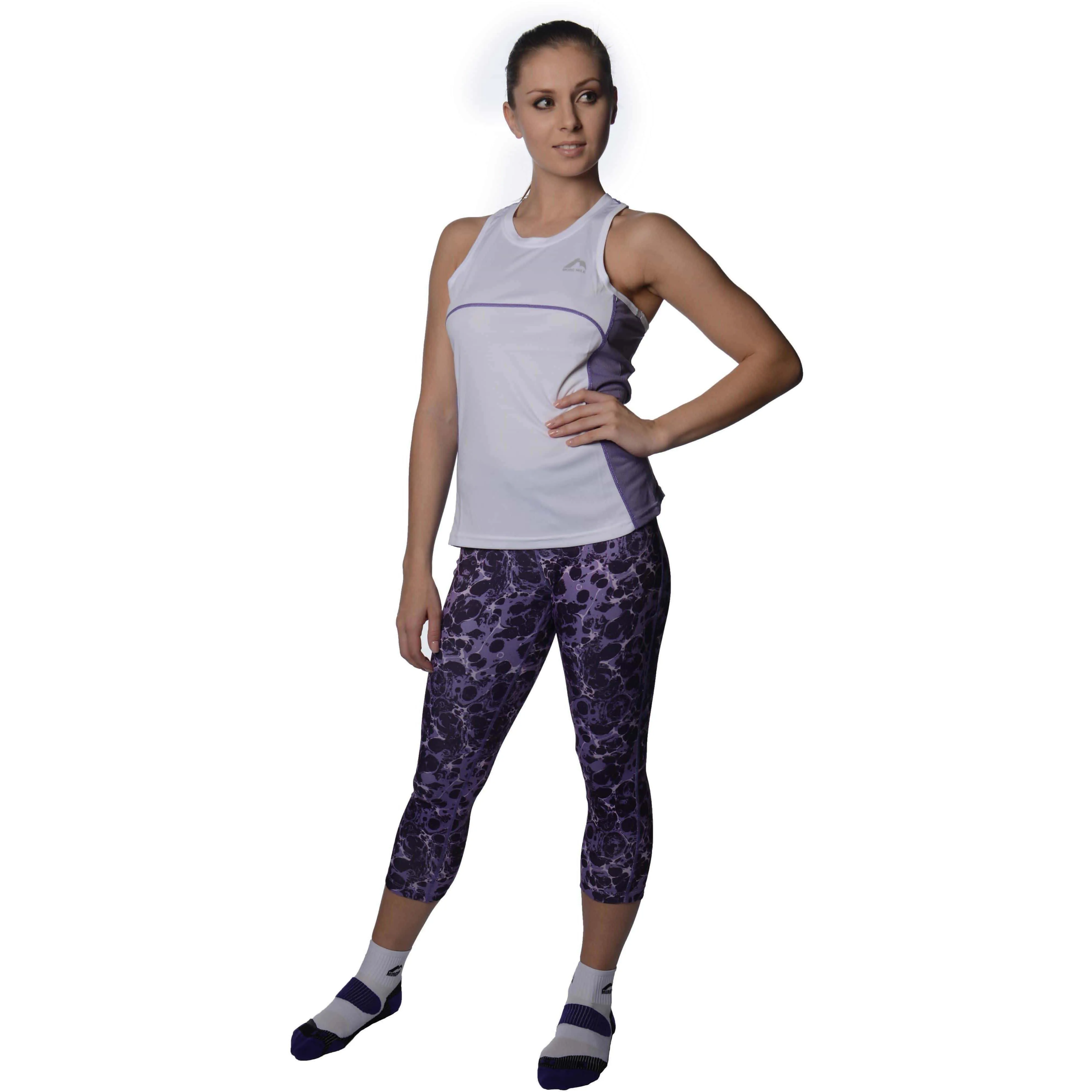 More Mile Printed Capri Womens 3/4 Running Tights - Purple