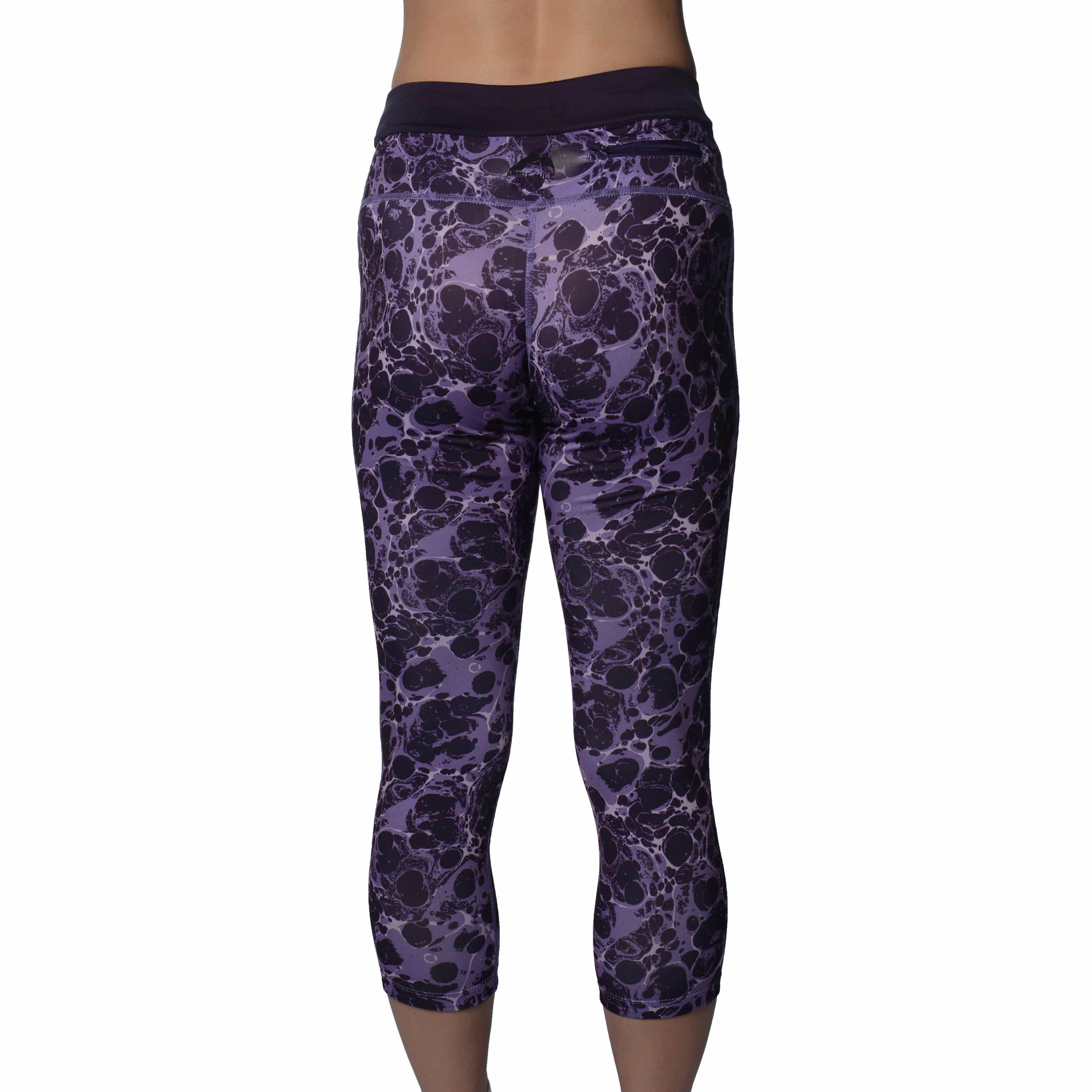 More Mile Printed Capri Womens 3/4 Running Tights - Purple