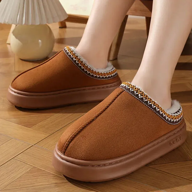 New Fluffy Slippers Women House Flats Fashion Plush Winter Designer Shoes Ladies Home Elegant Casual Footwear Large Size 45