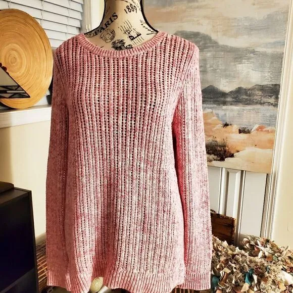 New Talbots Pink Knitted Marble Pattern Pull Over Sweater.