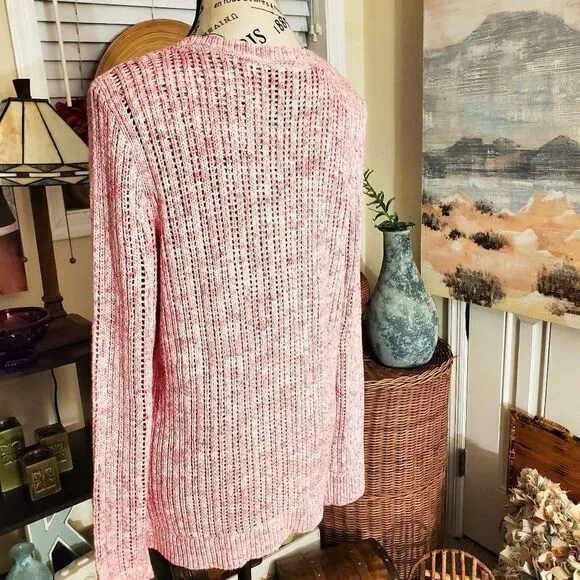New Talbots Pink Knitted Marble Pattern Pull Over Sweater.