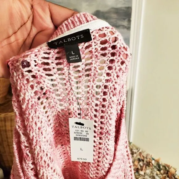 New Talbots Pink Knitted Marble Pattern Pull Over Sweater.