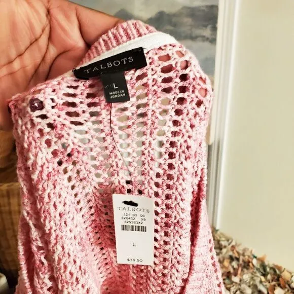 New Talbots Pink Knitted Marble Pattern Pull Over Sweater.