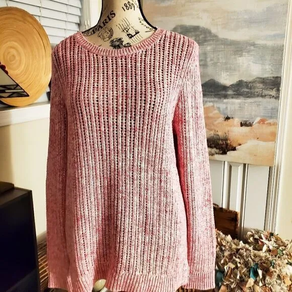 New Talbots Pink Knitted Marble Pattern Pull Over Sweater.