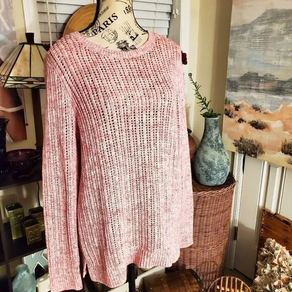 New Talbots Pink Knitted Marble Pattern Pull Over Sweater.