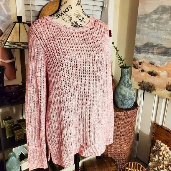 New Talbots Pink Knitted Marble Pattern Pull Over Sweater.