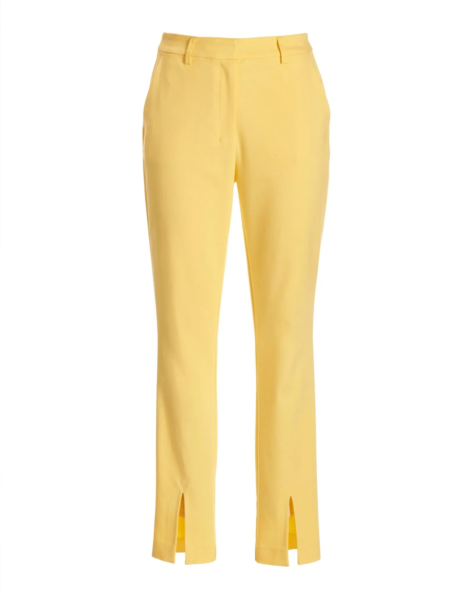 Newport Modern Slim Straight Leg Slit Front Trouser Pant Lemon Drop