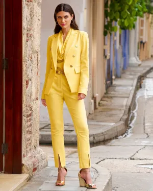 Newport Modern Slim Straight Leg Slit Front Trouser Pant Lemon Drop