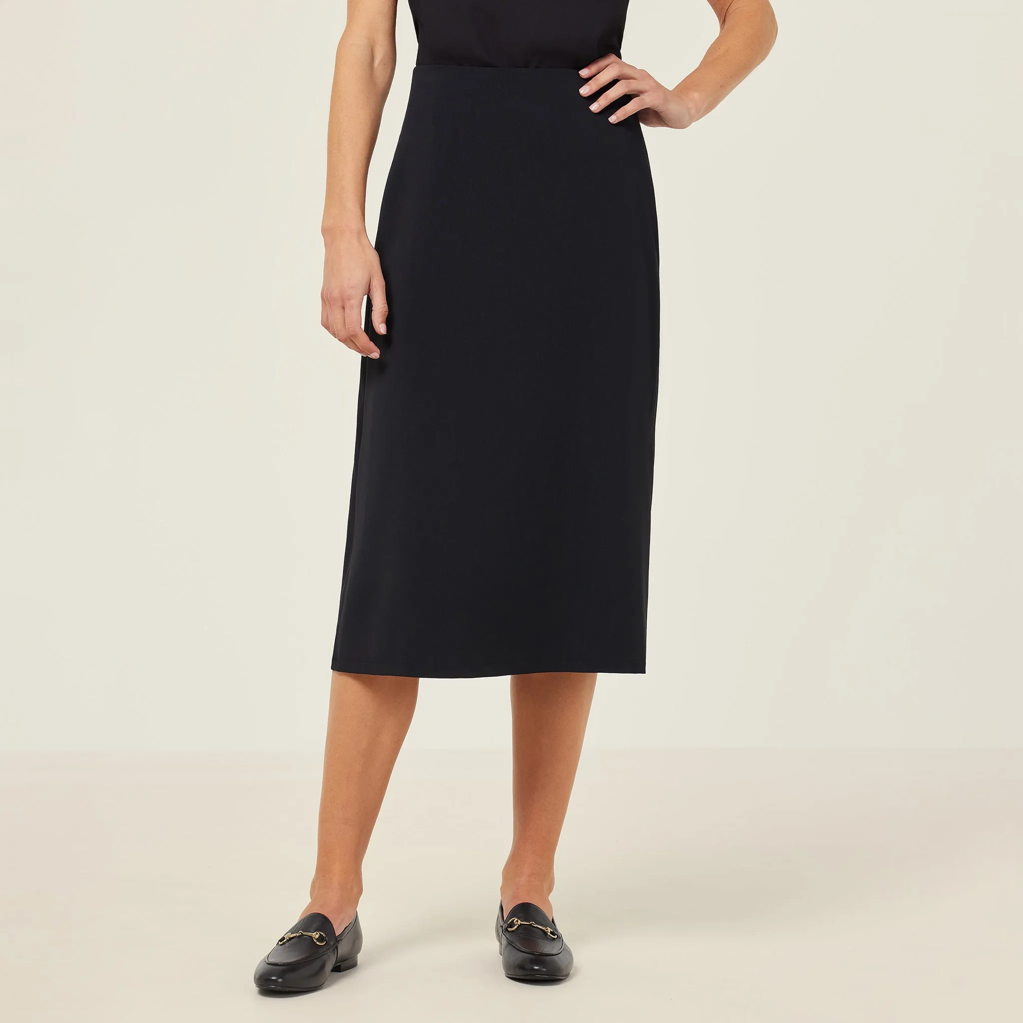 NNT Women's Crepe Stretch Midi A-Line Skirt - Black