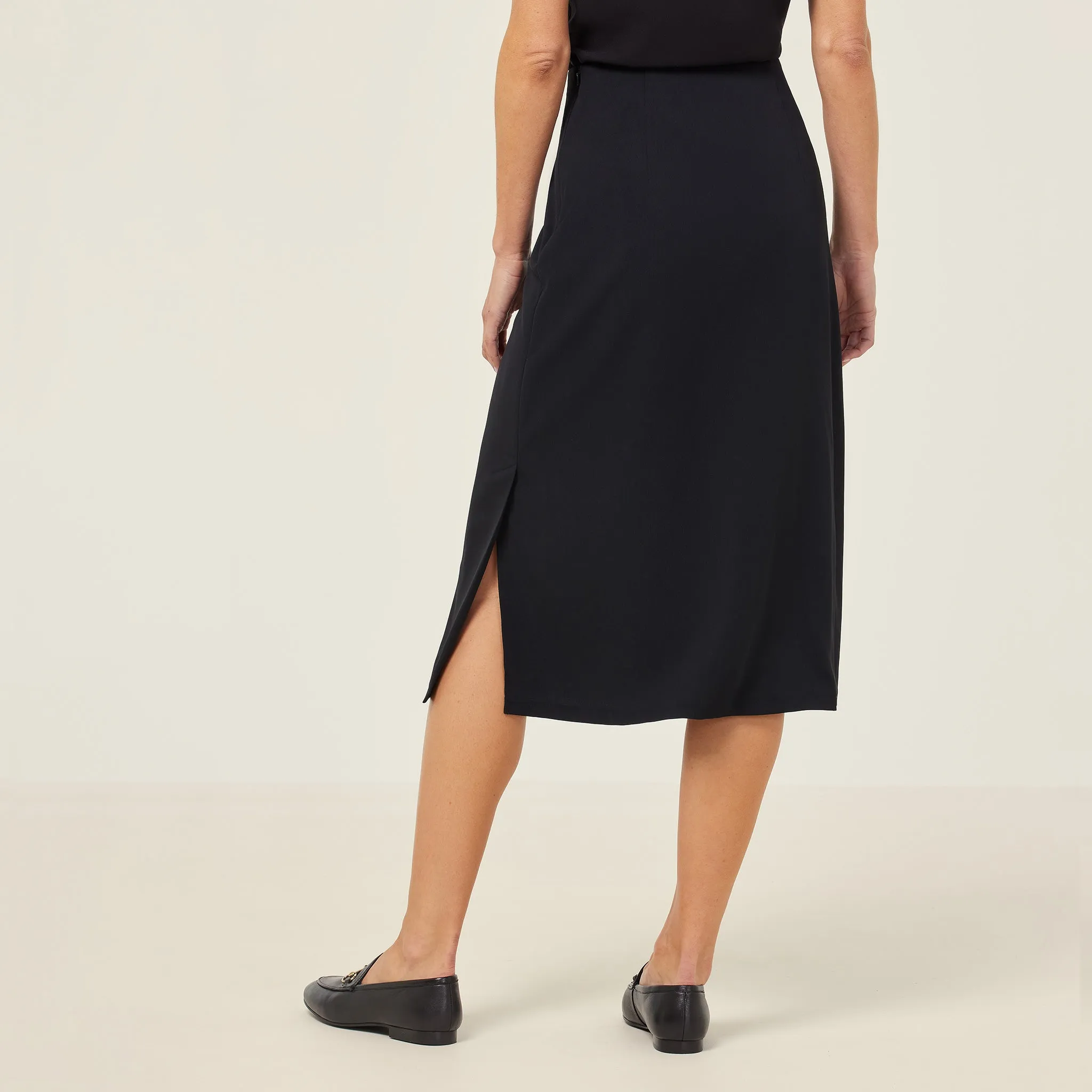NNT Women's Crepe Stretch Midi A-Line Skirt - Black