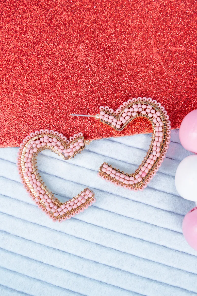 Open Hearted Pink Beaded Goldtone Earrings