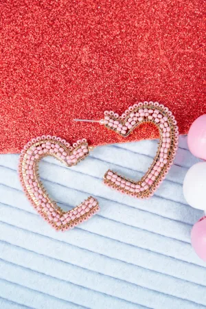 Open Hearted Pink Beaded Goldtone Earrings